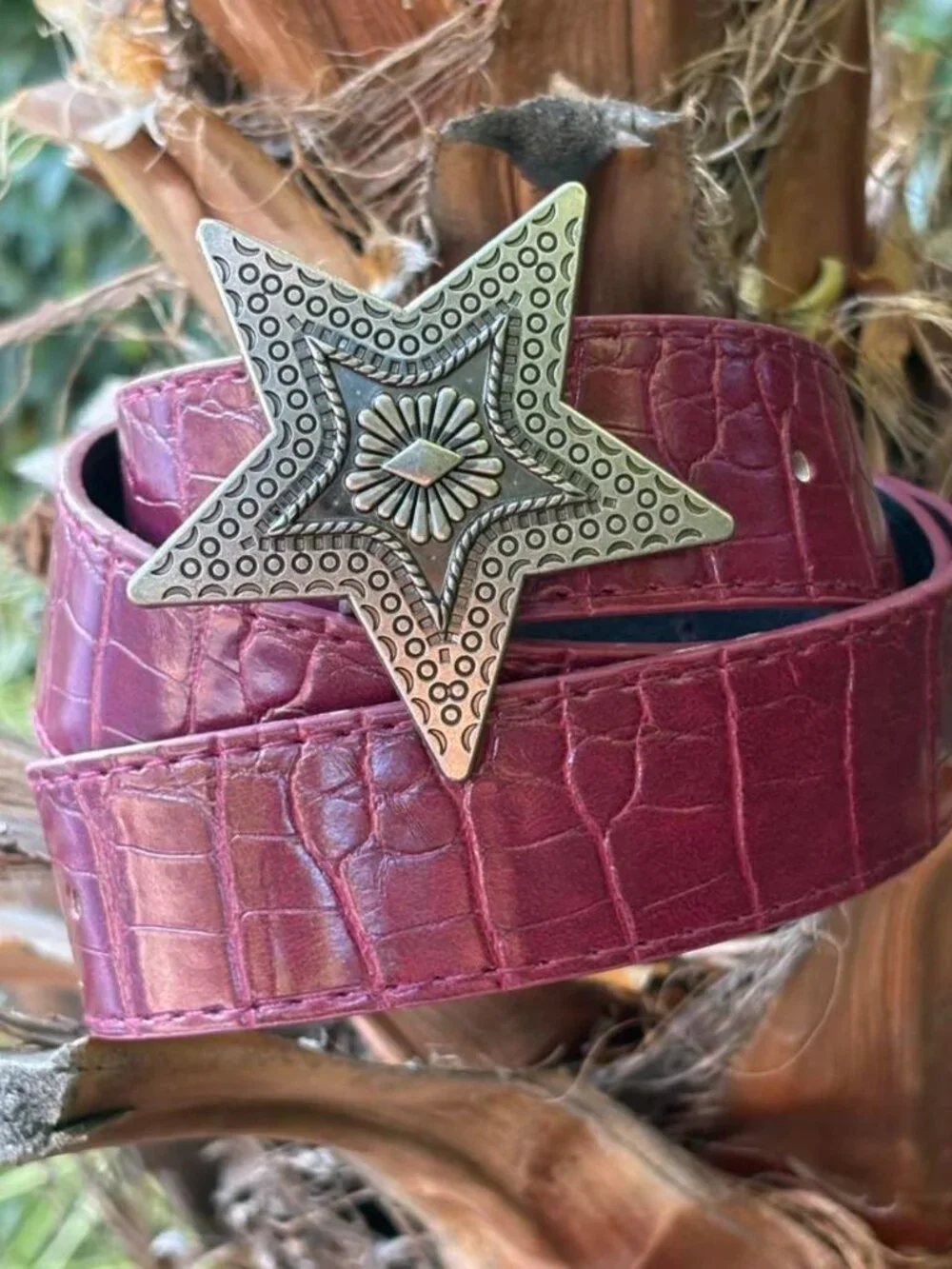 Burgundy Red Belt with Star Buckle